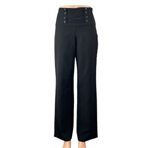 Lipsy Women's Black Lace Up High Waisted Wide Leg Trousers Dress Pants Size 4
